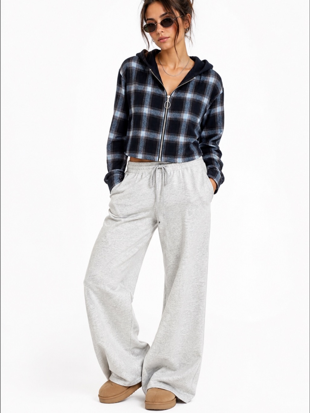 Forever 21 Crop Zip Up Plaid Shirt Size S